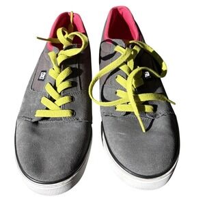 DC Youth 6.5 Gray Low Top Skate Shoes Suede Upper Yellow Bright womens pink